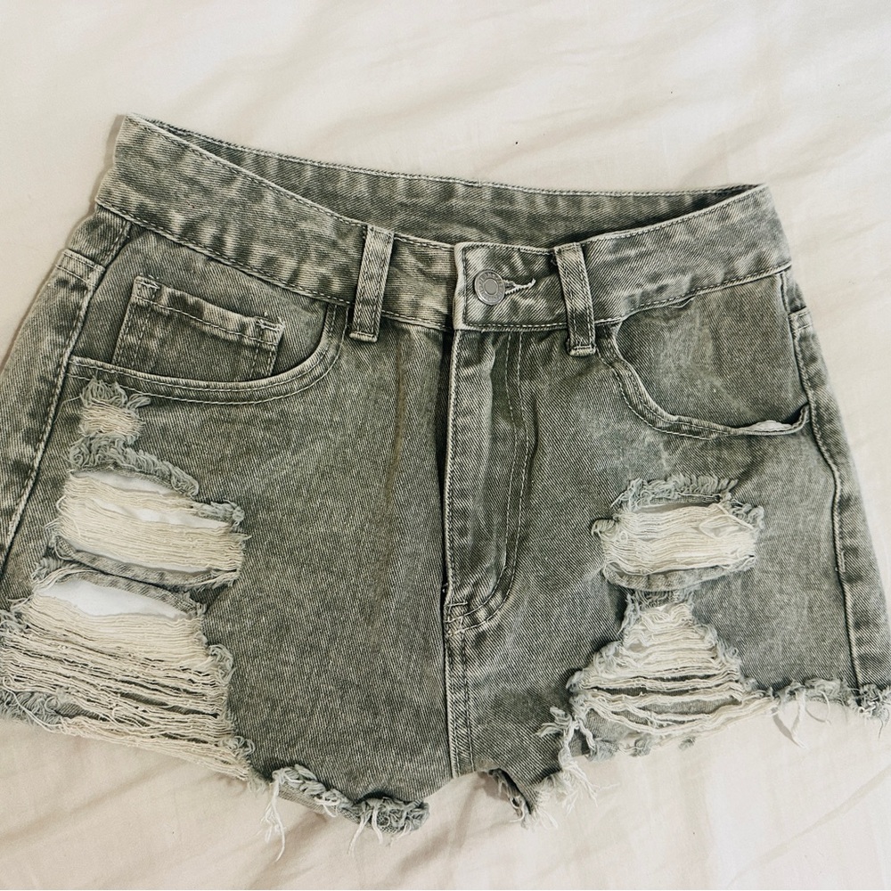 SHEIN Distressed Washed Gray Denim Jean Shorts